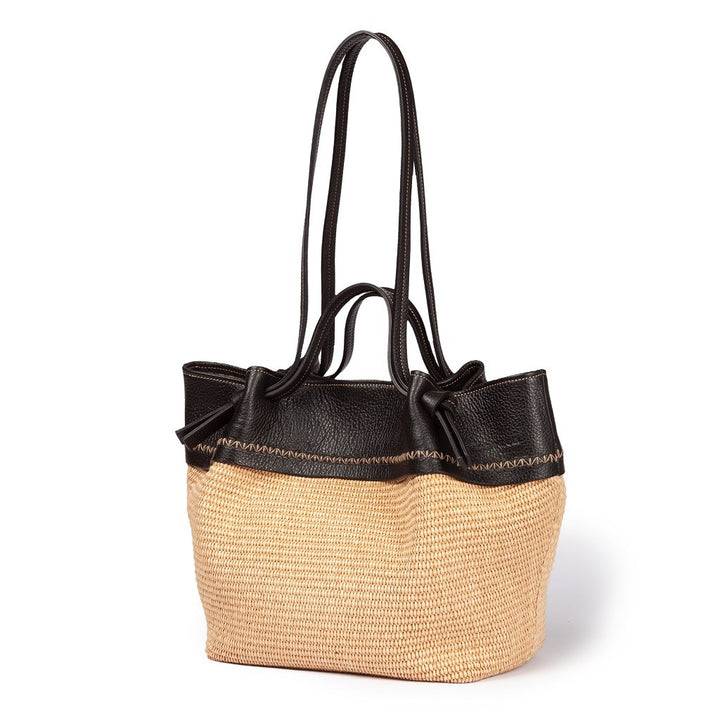 Roberta Gandolfi Ambra large borsa a mano o shopping in rafia e pelle martellata Offerta
