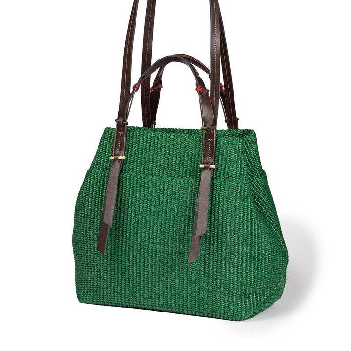 Roberta Gandolfi Fernanda Tote in rafia con finiture in pelle di vitello a doppia portabilità mano o shopping In Vendita