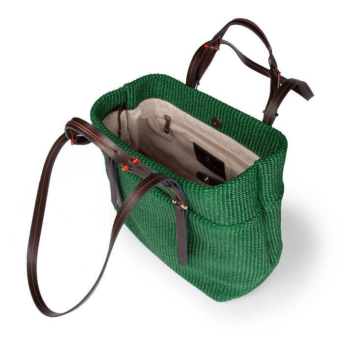 Roberta Gandolfi Fernanda Tote in rafia con finiture in pelle di vitello a doppia portabilità mano o shopping In Vendita