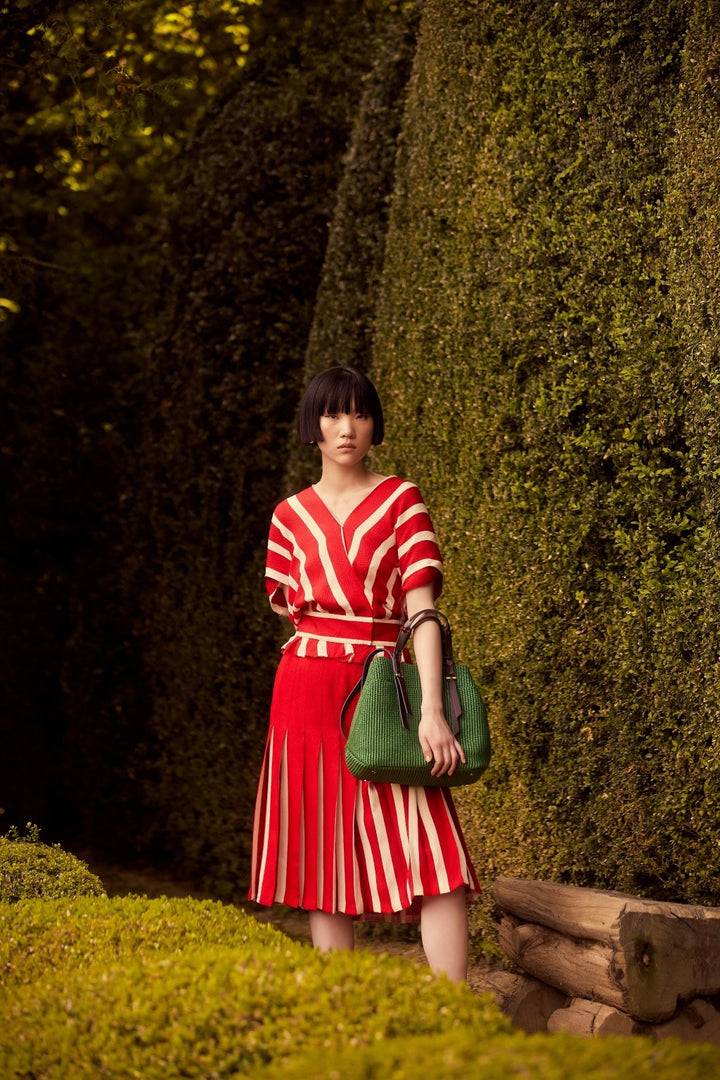 Roberta Gandolfi Fernanda Tote in rafia con finiture in pelle di vitello a doppia portabilità mano o shopping In Vendita