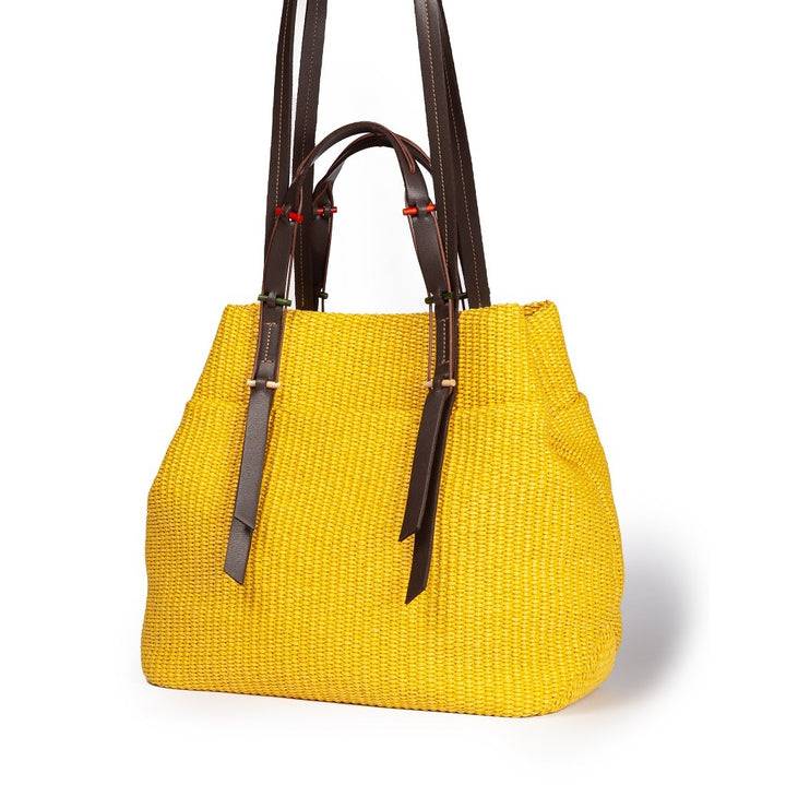 Roberta Gandolfi Fernanda Tote in rafia con finiture in pelle di vitello a doppia portabilità mano o shopping Offerte
