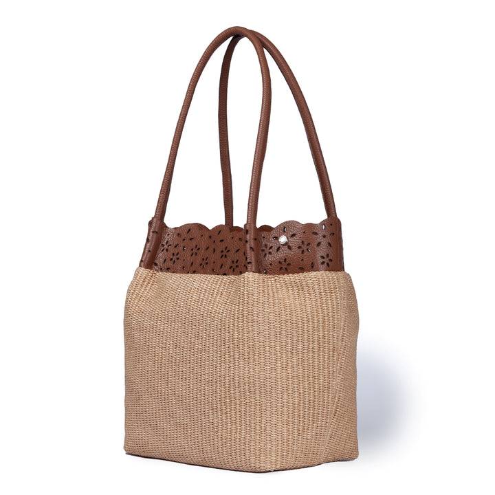 Roberta Gandolfi Diletta Shopping - Tote in rafia con balza in pelle laserata con tracolla staccabile Hotsell