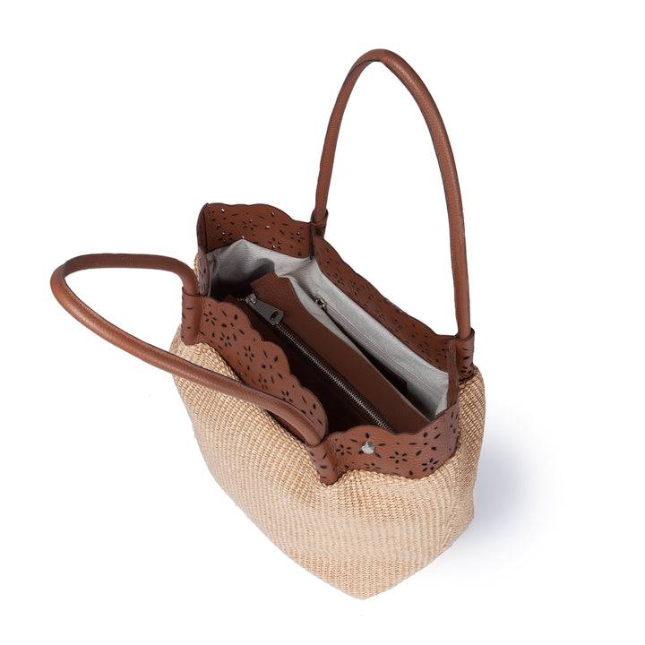 Roberta Gandolfi Diletta Shopping - Tote in rafia con balza in pelle laserata con tracolla staccabile Hotsell