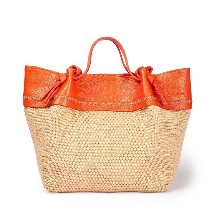 Roberta Gandolfi Ambra large borsa a mano o shopping in rafia e pelle martellata