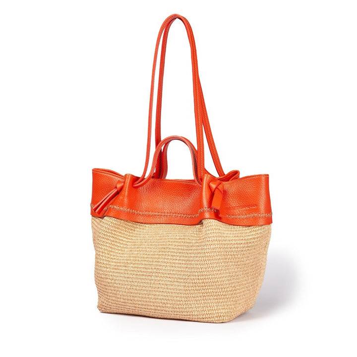 Roberta Gandolfi Ambra large borsa a mano o shopping in rafia e pelle martellata 2025