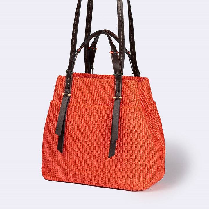 Roberta Gandolfi Fernanda Tote in rafia con finiture in pelle di vitello a doppia portabilità mano o shopping Italy