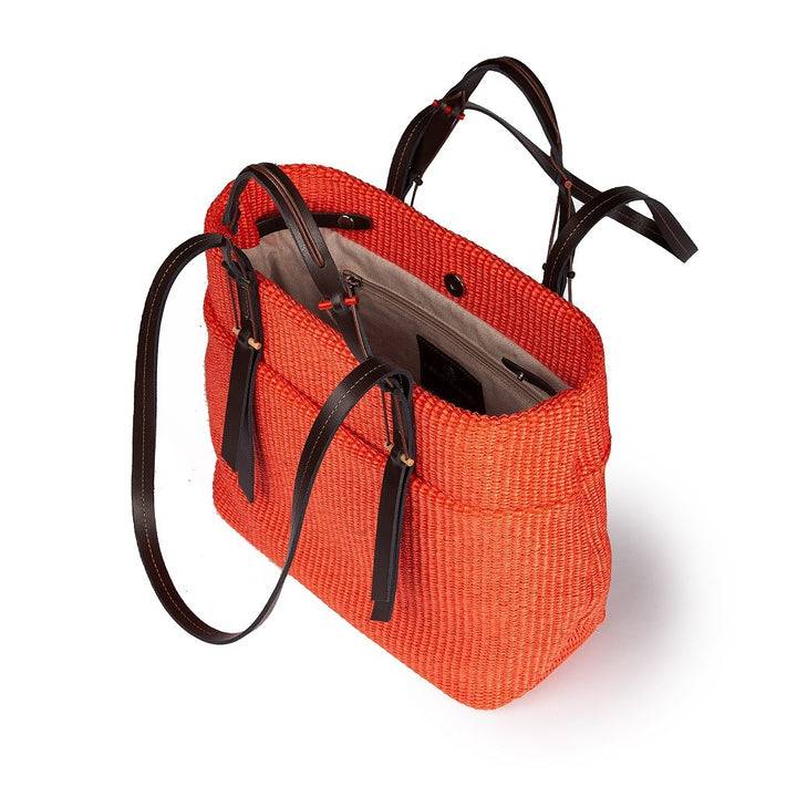 Roberta Gandolfi Fernanda Tote in rafia con finiture in pelle di vitello a doppia portabilità mano o shopping Italy