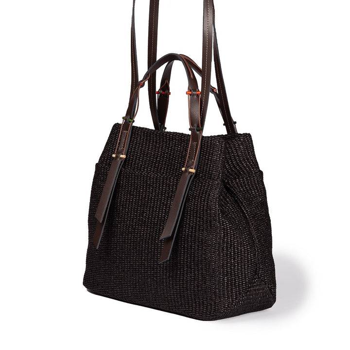 Roberta Gandolfi Fernanda Tote in rafia con finiture in pelle di vitello a doppia portabilità mano o shopping Italia