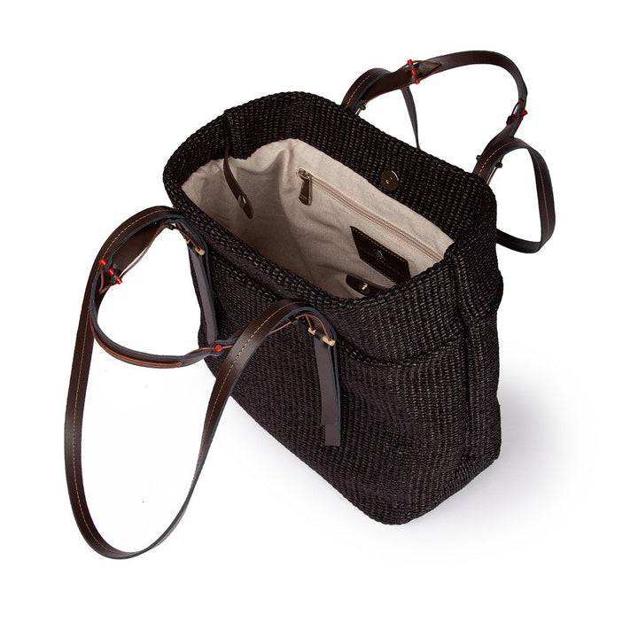 Roberta Gandolfi Fernanda Tote in rafia con finiture in pelle di vitello a doppia portabilità mano o shopping Italia