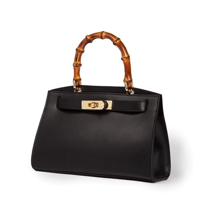 Roberta Gandolfi Lola small borsa in pelle con manico in vero legno di bambù e tracolla staccabile Vendita