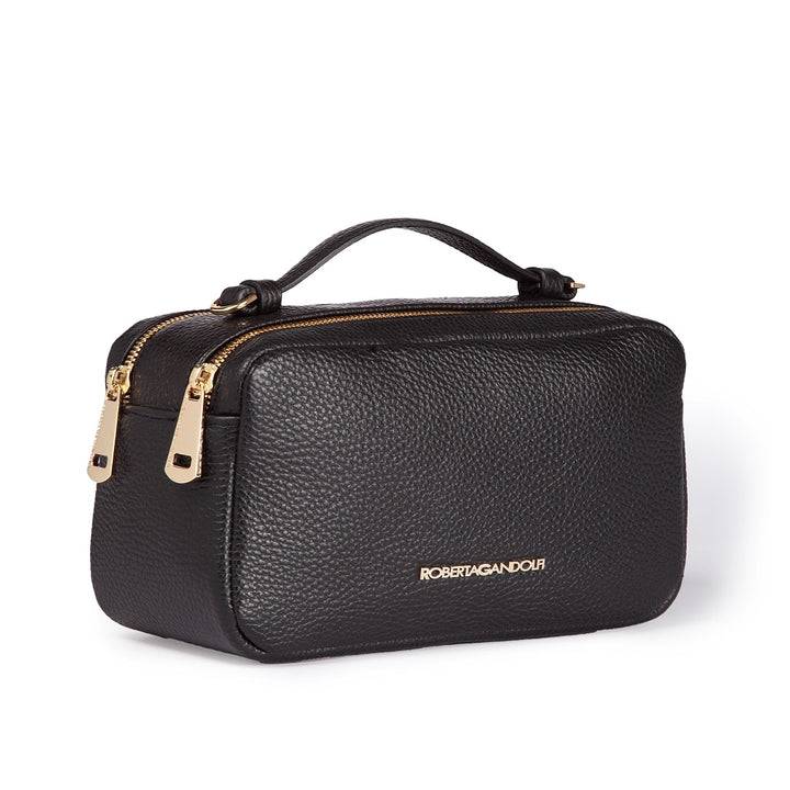 Roberta Gandolfi Brigida camera borsa in pelle con doppio scomparto e tracolla in catena dorata con spallaccio protettivo in pelle In Vendita