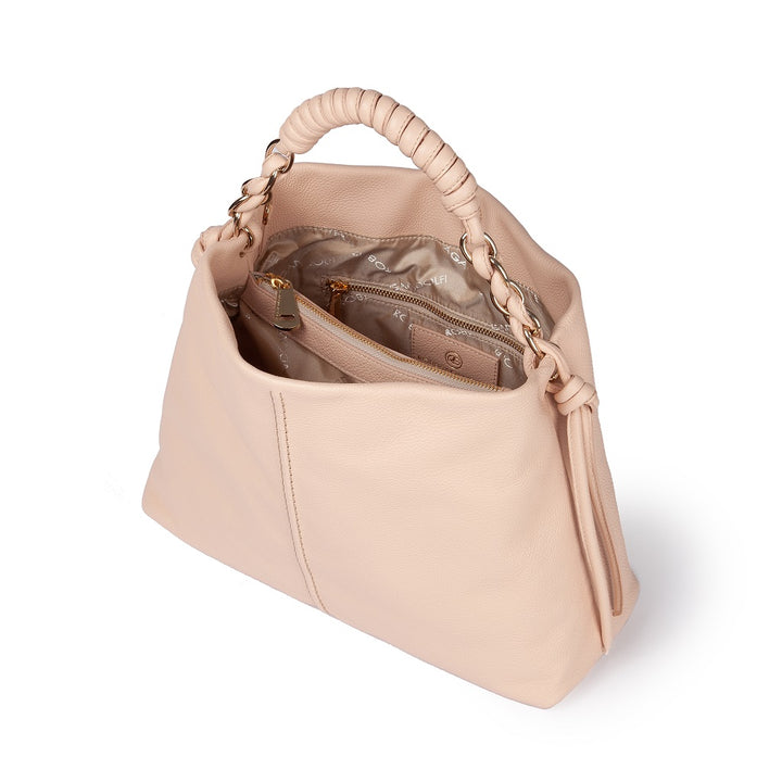 Roberta Gandolfi Amina large borsa a mano in pelle con manico tubolare fasciato e tracolla staccabile Italy