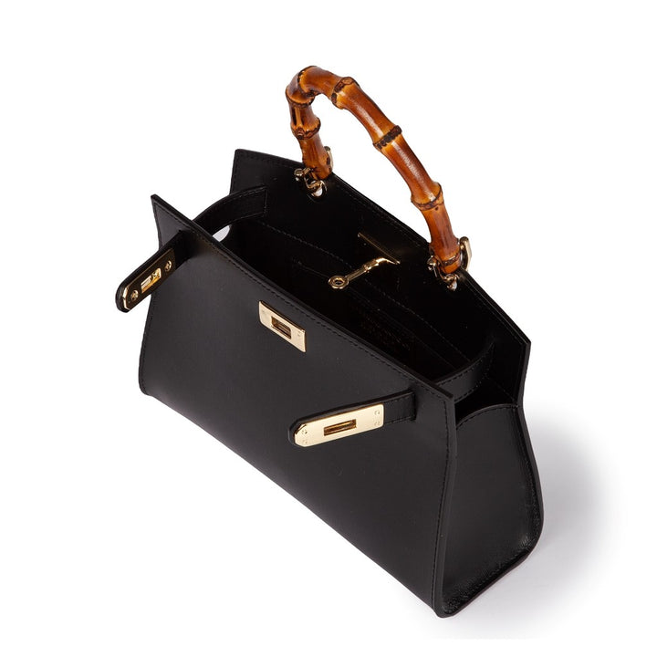 Roberta Gandolfi Lola small borsa in pelle con manico in vero legno di bambù e tracolla staccabile Nuovo