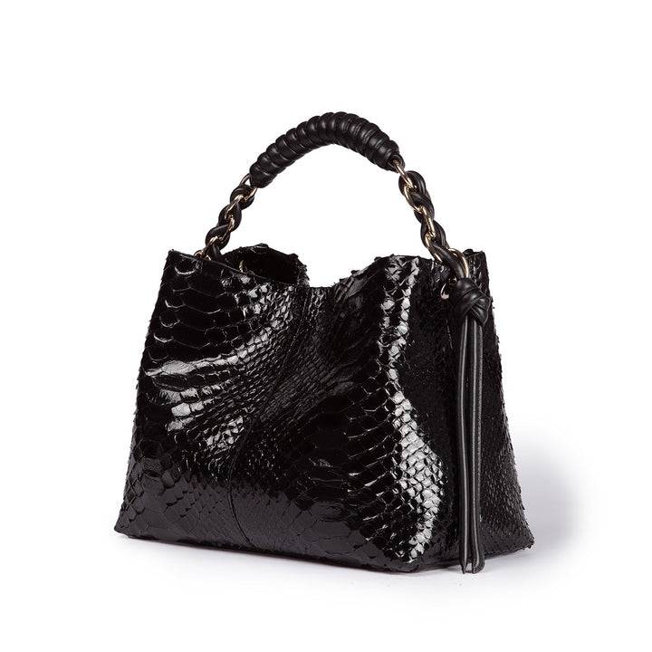 Roberta Gandolfi Amina Pitone small borsa a mano in pitone con finiture in pelle manico tubolare fasciato e tracolla staccabile Vendita