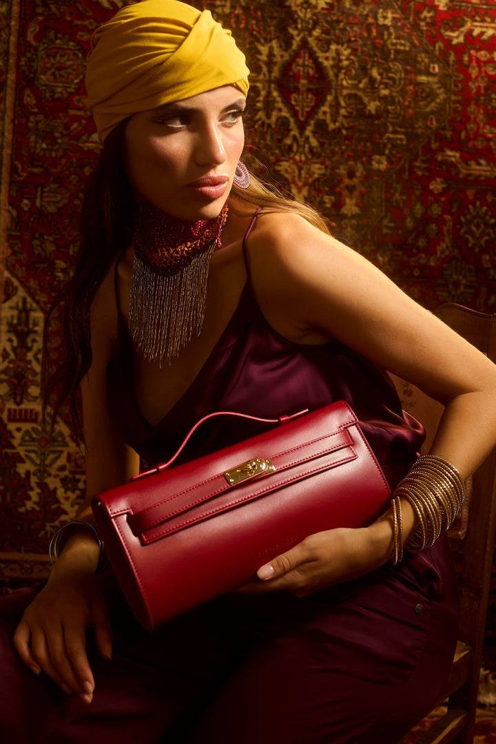 Roberta Gandolfi Jade cluch borsa in pelle con chiusura manico retrattile e tracolla staccabile e regolabile Spedizione Gratuita