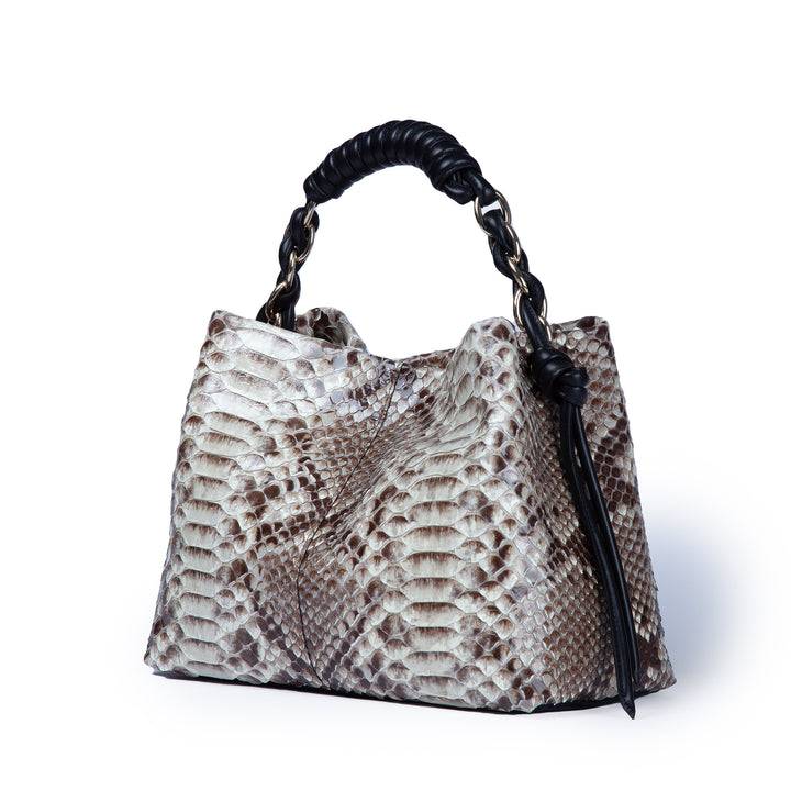 Roberta Gandolfi Amina Pitone small borsa a mano in pitone con finiture in pelle manico tubolare fasciato e tracolla staccabile Acquista Ora
