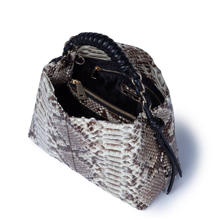 Roberta Gandolfi Amina Pitone small borsa a mano in pitone con finiture in pelle manico tubolare fasciato e tracolla staccabile Acquista Ora