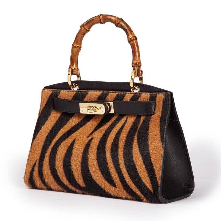 Roberta Gandolfi Lola Pony small borsa in pelle stampa animalier con manico in vero legno di bambù e tracolla staccabile Promozione Limitata