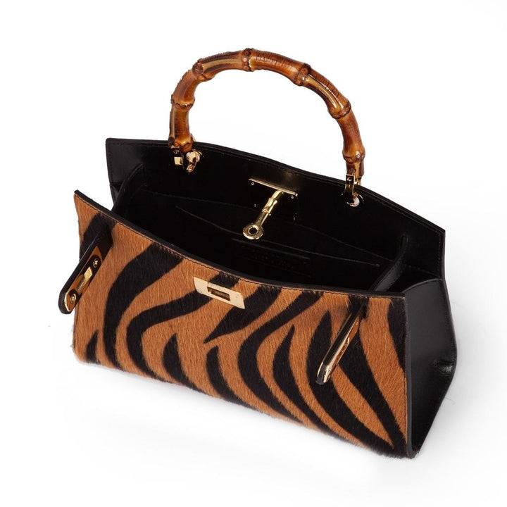 Roberta Gandolfi Lola Pony small borsa in pelle stampa animalier con manico in vero legno di bambù e tracolla staccabile Promozione Limitata