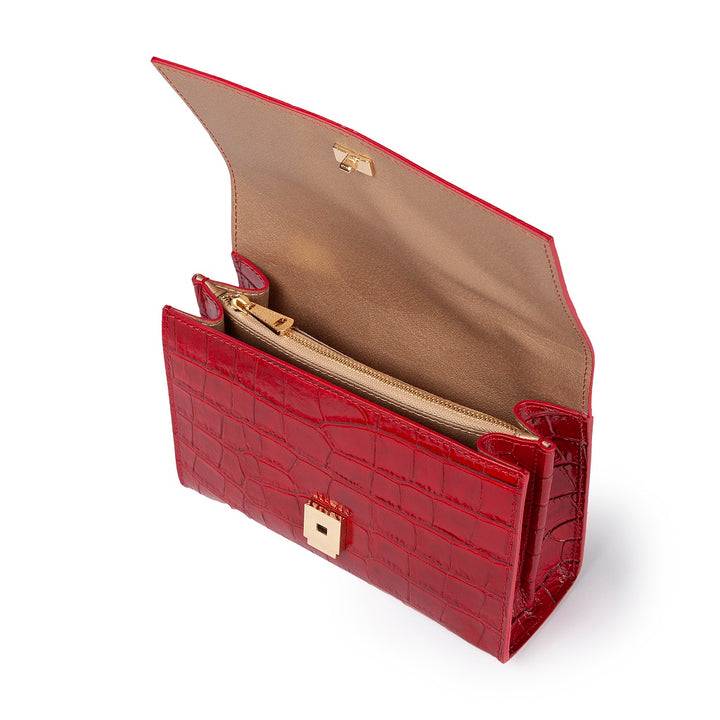 Roberta Gandolfi Nicole cocco compact crossbody borsa in pelle stampa cocco con tramezza interna e tasca esterna con tracolla staccabile e regolabile Novità
