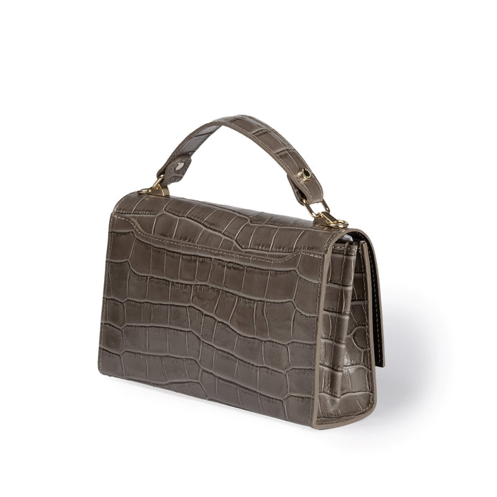 Roberta Gandolfi Nicole cocco compact crossbody borsa in pelle stampa cocco con tramezza interna e tasca esterna con tracolla staccabile e regolabile Presa