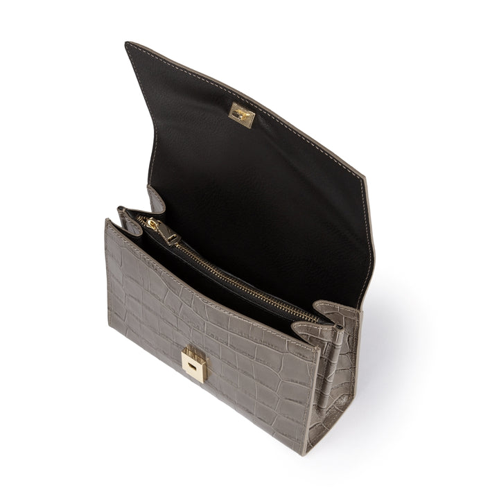 Roberta Gandolfi Nicole cocco compact crossbody borsa in pelle stampa cocco con tramezza interna e tasca esterna con tracolla staccabile e regolabile Presa