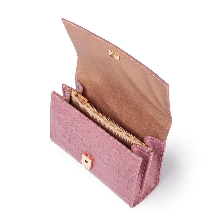 Roberta Gandolfi Nicole cocco compact crossbody borsa in pelle stampa cocco con tramezza interna e tasca esterna con tracolla staccabile e regolabile Sconto