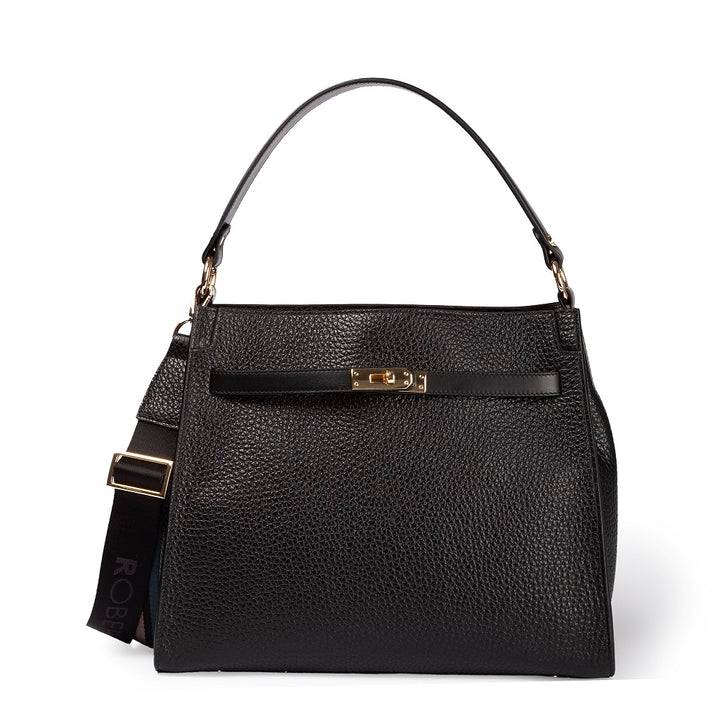 Roberta Gandolfi Frida Satchel in pelle martellata con tracolla logata in tessuto regolabile