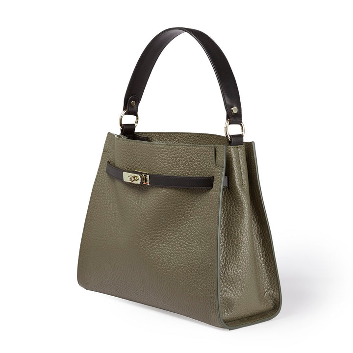 Roberta Gandolfi Frida Satchel in pelle martellata con tracolla logata in tessuto regolabile Vendita