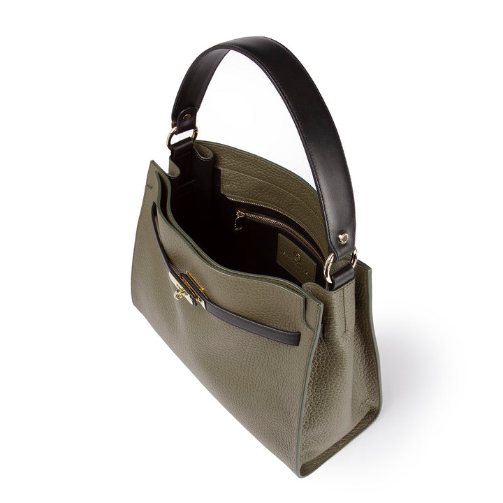 Roberta Gandolfi Frida Satchel in pelle martellata con tracolla logata in tessuto regolabile Vendita