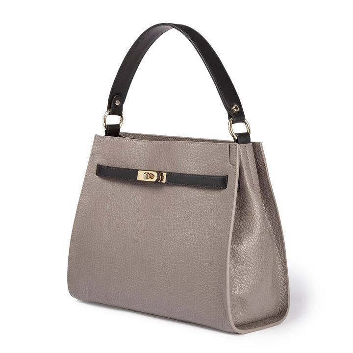Roberta Gandolfi Frida Satchel in pelle martellata con tracolla logata in tessuto regolabile Promozione