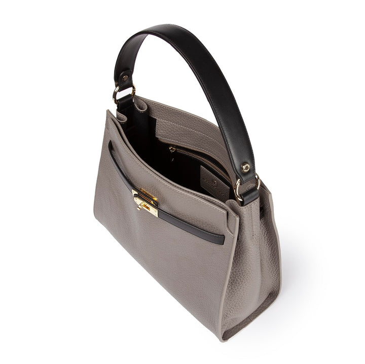 Roberta Gandolfi Frida Satchel in pelle martellata con tracolla logata in tessuto regolabile Promozione