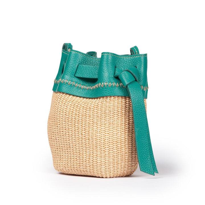 Roberta Gandolfi Ambra mini bucket in rafia e pelle martellata Negozio