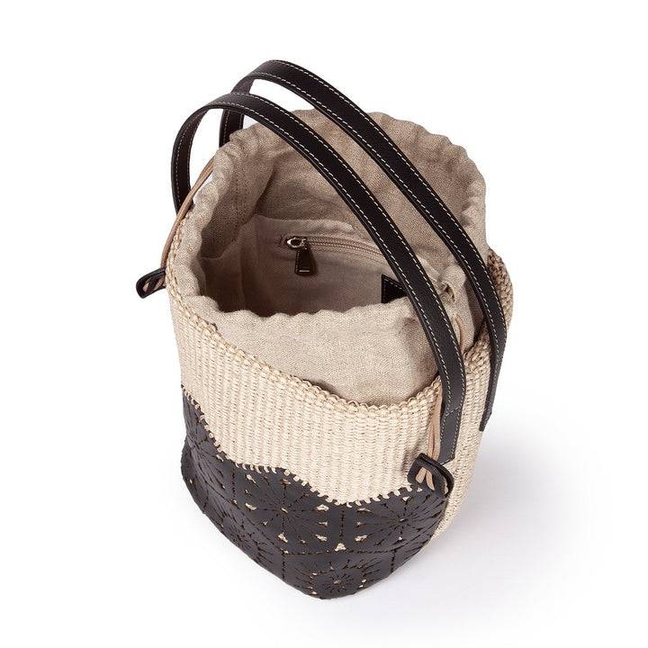 Roberta Gandolfi Giulia Bucket in rafia e pelle il pannello tagliato al laser è interamente cucito a mano con tracolla staccabile Qualità