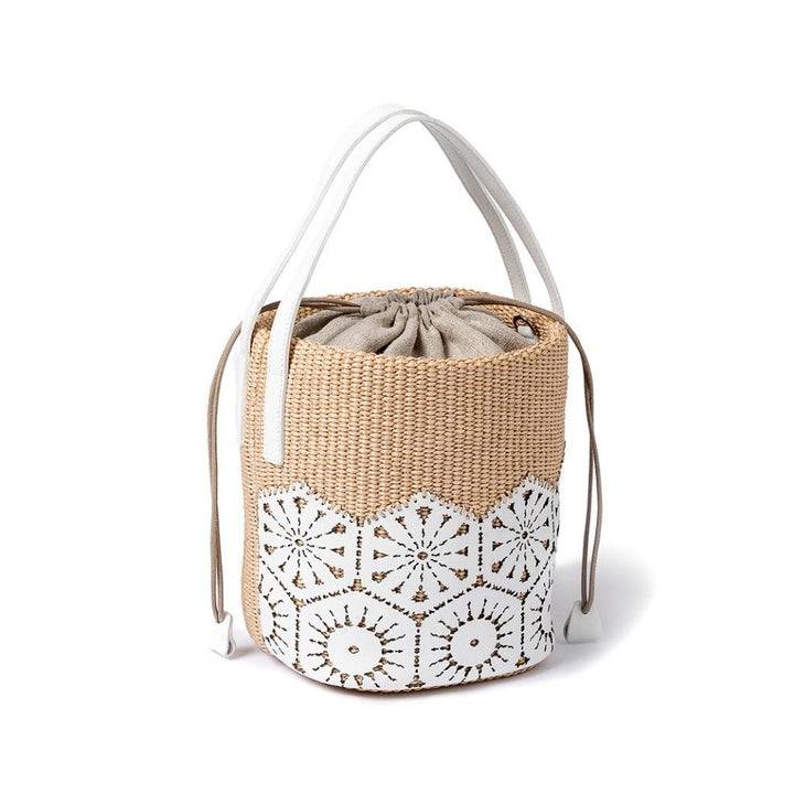 Roberta Gandolfi Giulia Bucket in rafia e pelle il pannello tagliato al laser è interamente cucito a mano con tracolla staccabile Affare Del Giorno