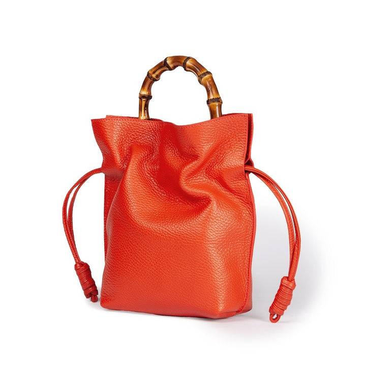 Roberta Gandolfi Silvana small borsa a mano in pelle martellata con manico in vero legno di bambù e tracolla staccabile e regolabile Pezzi Unici