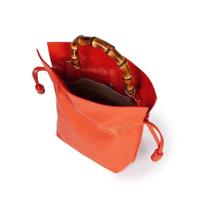 Roberta Gandolfi Silvana small borsa a mano in pelle martellata con manico in vero legno di bambù e tracolla staccabile e regolabile Pezzi Unici
