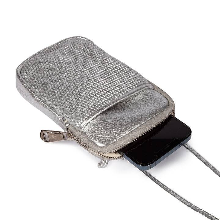 Roberta Gandolfi Yuma Phone holder in pelle di vitello con tracolla staccabile e regolabile e tasca esterna Vendita