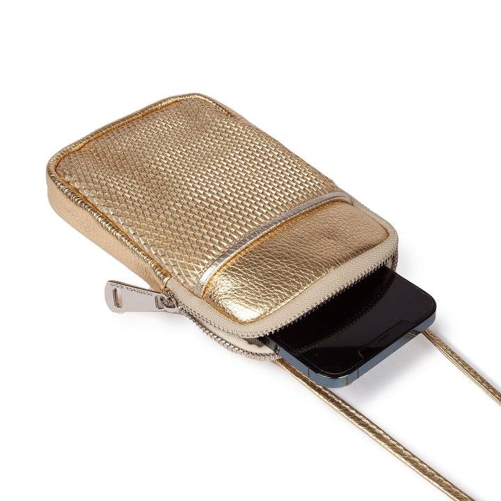 Roberta Gandolfi Yuma Phone holder in pelle di vitello con tracolla staccabile e regolabile e tasca esterna Spedizione Gratuita