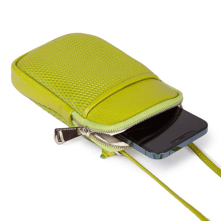 Roberta Gandolfi Yuma Phone holder in pelle di vitello con tracolla staccabile e regolabile e tasca esterna Pezzi Unici