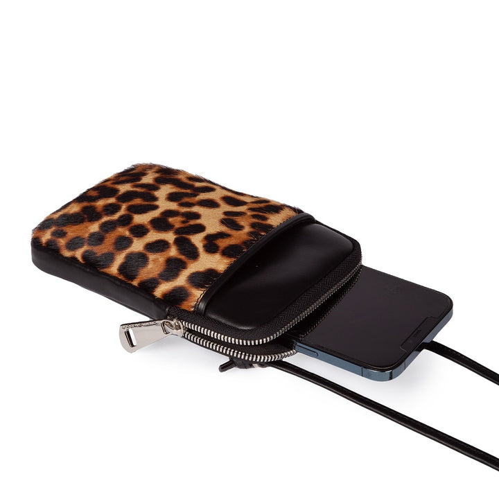 Roberta Gandolfi Phone holder pony stampa animalier e pelle di vitello con tracolla staccabile e regolabile Soddisfazione Garantita
