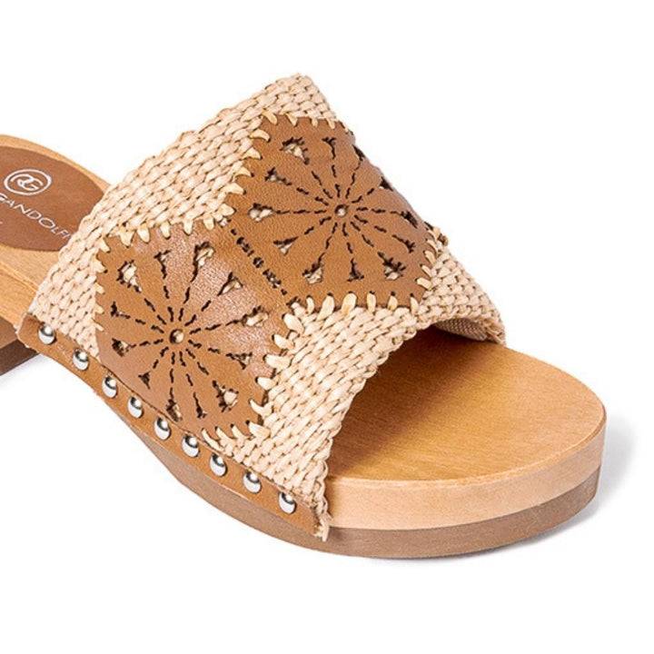 Roberta Gandolfi Sandalo Giulia platform in legno e tomaia in rafia e pelle di vitello laserata con disegno pizzo geometrico Shopping Online