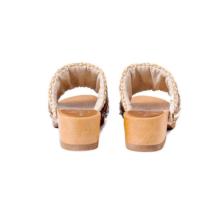 Roberta Gandolfi Sandalo Giulia platform in legno e tomaia in rafia e pelle di vitello laserata con disegno pizzo geometrico Shopping Online