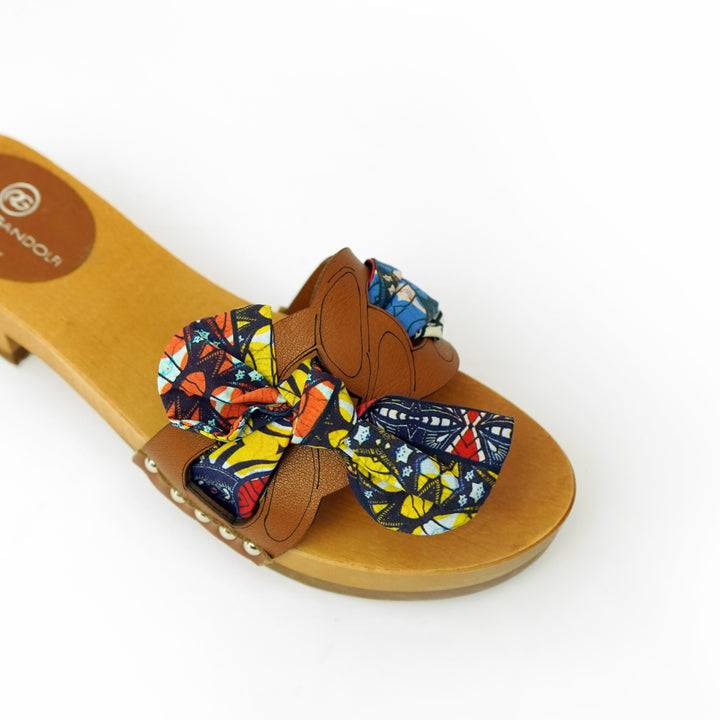 Roberta Gandolfi Lola Chain sandali in legno e pelle di vitello con fiocco stampa african Convenienza