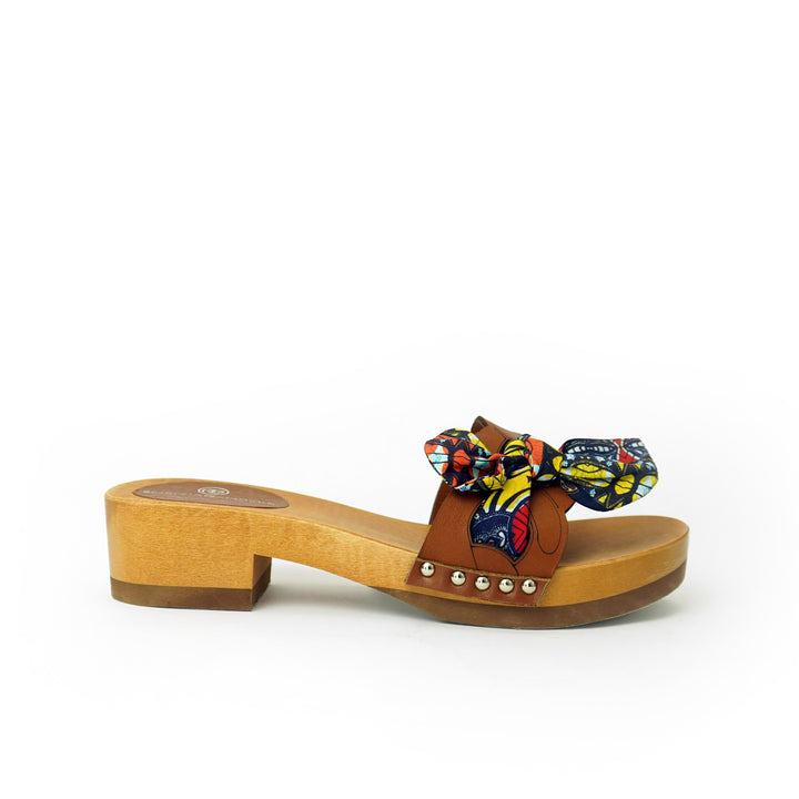 Roberta Gandolfi Lola Chain sandali in legno e pelle di vitello con fiocco stampa african Convenienza