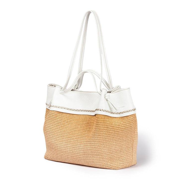 Roberta Gandolfi Ambra large borsa a mano o shopping in rafia e pelle martellata Moda