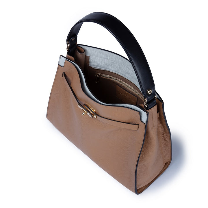 Roberta Gandolfi Frida Satchel in pelle martellata con tracolla logata in tessuto regolabile Negozi Online