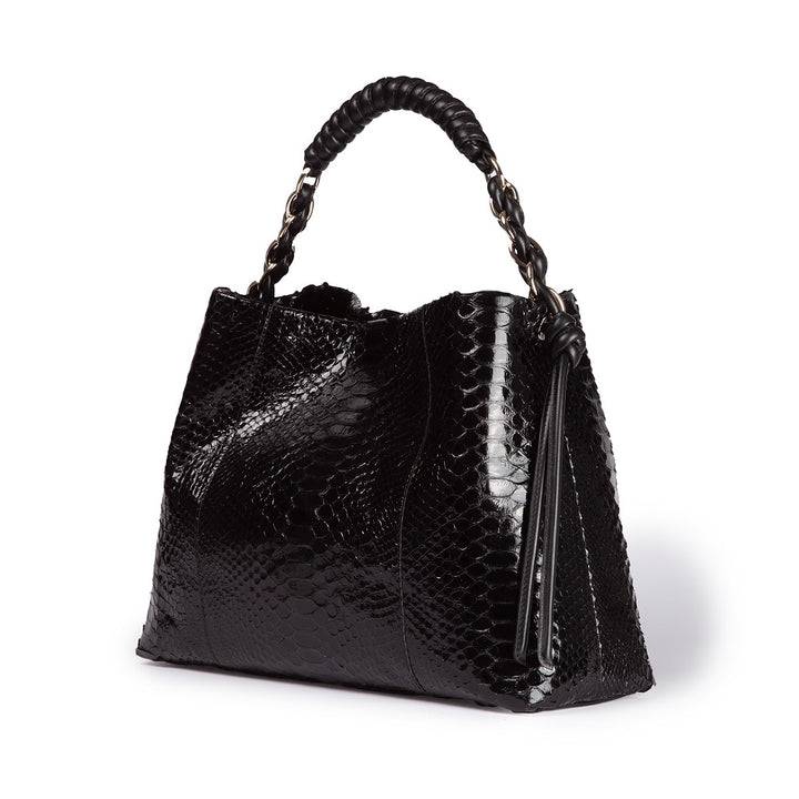 Roberta Gandolfi Amina Pitone large borsa a mano in pitone e finiture in pelle di vitello con manico tubolare fasciato e tracolla staccabile Vendita