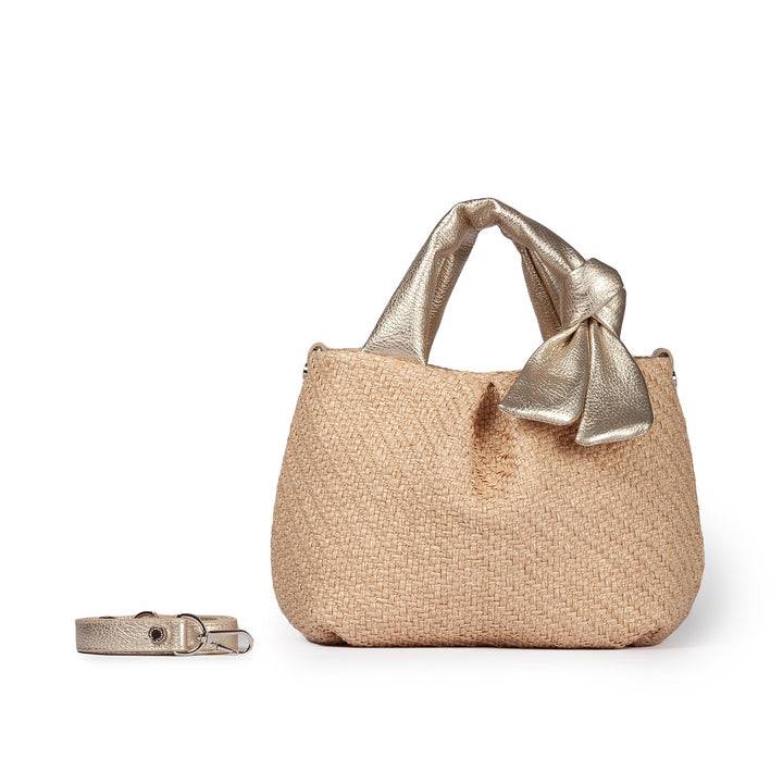Roberta Gandolfi Matilde Handbag in rafia e pelle con tracolla staccabile In Vendita