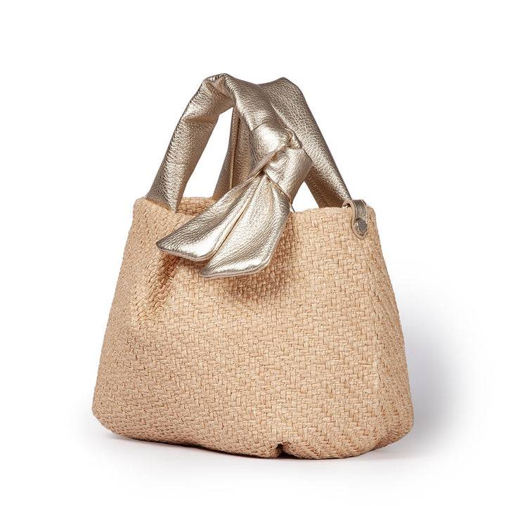 Roberta Gandolfi Matilde Handbag in rafia e pelle con tracolla staccabile In Vendita